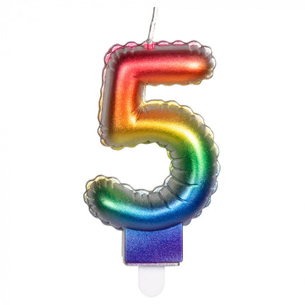Feestbazaar Kaarsje Regenboog Cijfer 5