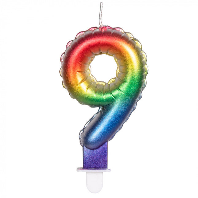 Feestbazaar Kaarsje Regenboog Cijfer 9