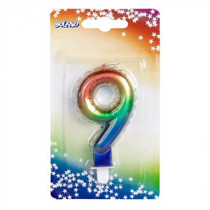 Feestbazaar Kaarsje Regenboog Cijfer 9