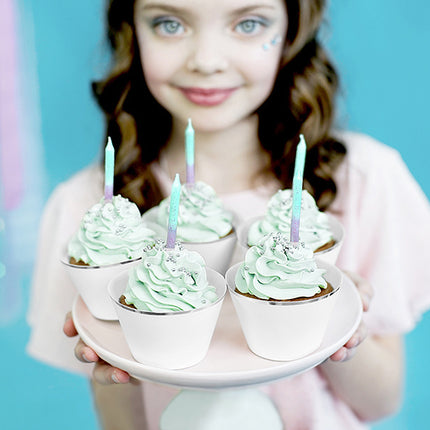 Feestbazaar Kaarsjes Gradient Glitter Lila/Mint (20st)