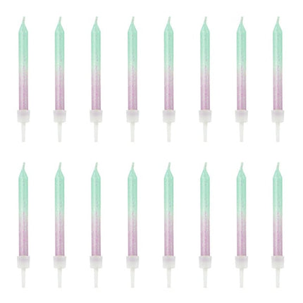 Feestbazaar Kaarsjes Gradient Glitter Lila/Mint (20st)