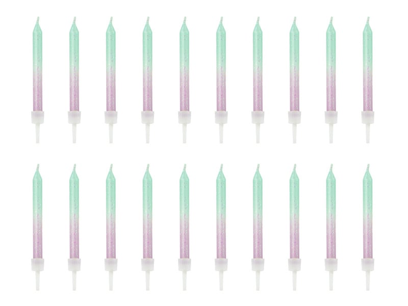 Feestbazaar Kaarsjes Gradient Glitter Lila/Mint (20st)