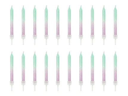 Feestbazaar Kaarsjes Gradient Glitter Lila/Mint (20st)