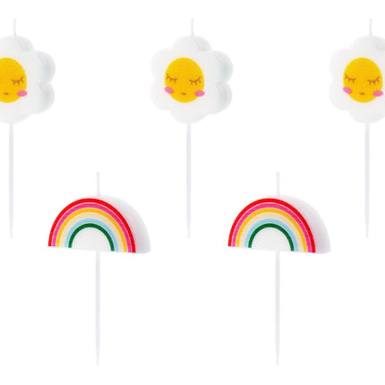 Feestbazaar Kaarsjes Madeliefjes En Regenbogen (5st)