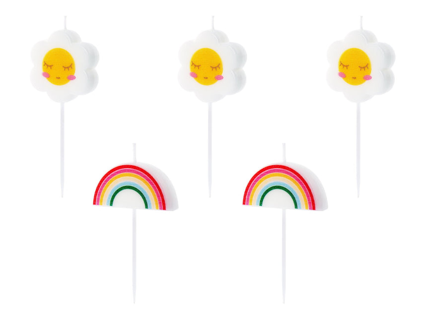 Feestbazaar Kaarsjes Madeliefjes En Regenbogen (5st)