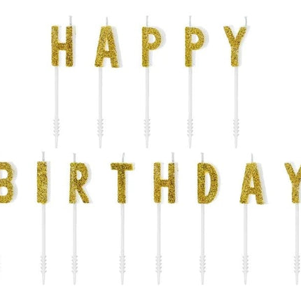 Feestbazaar Kaarsjes Set Happy Birthday Glitter Goud