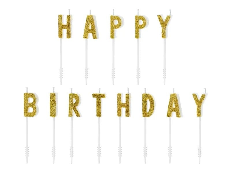 Feestbazaar Kaarsjes Set Happy Birthday Glitter Goud