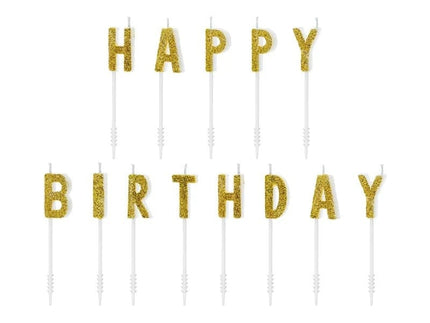 Feestbazaar Kaarsjes Set Happy Birthday Glitter Goud