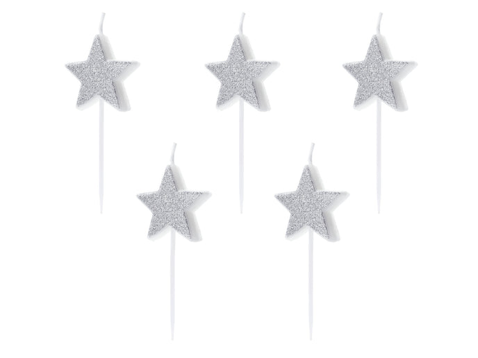Feestbazaar Kaarsjes Sterren Glitter Zilver (5st)
