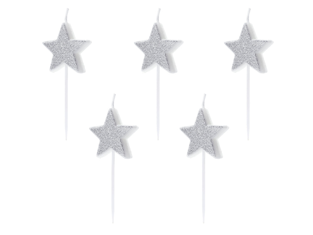 Feestbazaar Kaarsjes Sterren Glitter Zilver (5st)