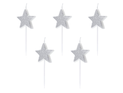 Feestbazaar Kaarsjes Sterren Glitter Zilver (5st)