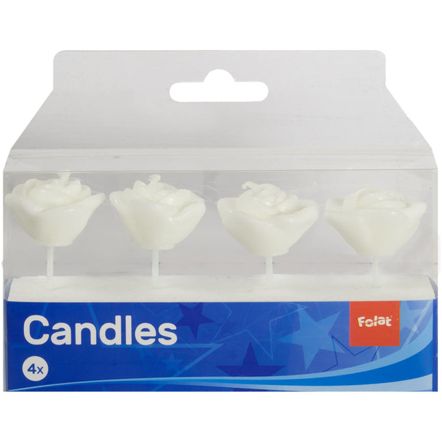 Feestbazaar Kaarsjes Witte Rozen - 4 Stuks