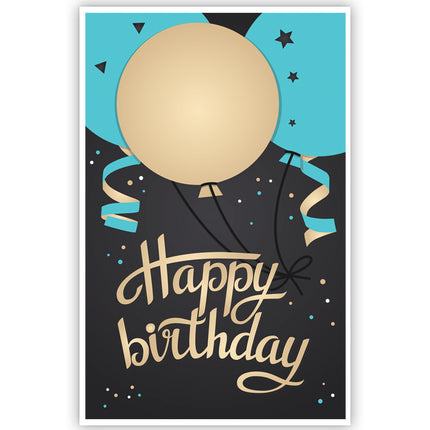 Feestbazaar Kaart Happy Birthday Blauw/Goud Ballonnen