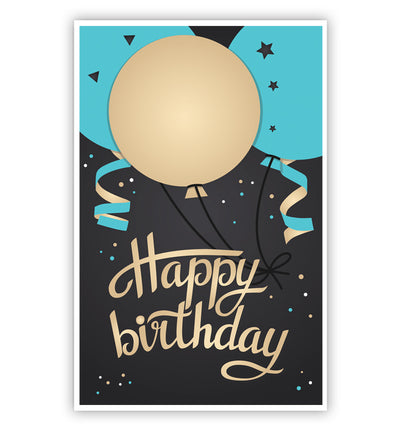 Feestbazaar Kaart Happy Birthday Blauw/Goud Ballonnen