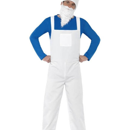 Feestbazaar Kabouter kostuum man wit/blauw
