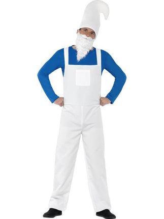 Feestbazaar Kabouter kostuum man wit/blauw