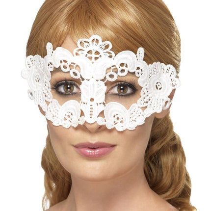 Feestbazaar Kanten Oogmasker Bloemen Wit