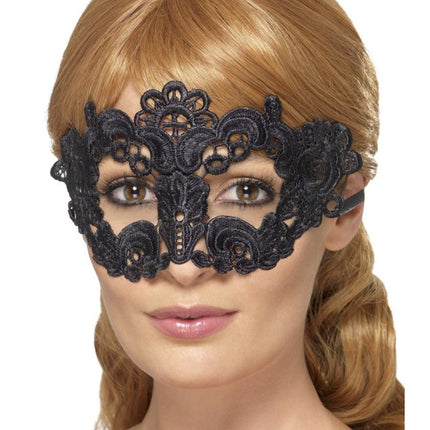 Feestbazaar Kanten Oogmasker Zwart Bloemen