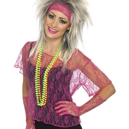 Feestbazaar Kanten set 80's neon pink