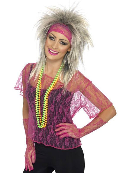 Feestbazaar Kanten set 80's neon pink