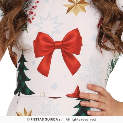 Feestbazaar Kerst Jurkje X-Mas Symbolen Wit Meisje