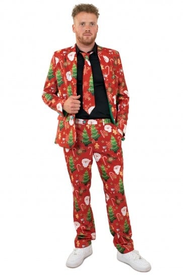 Feestbazaar Kerst Kostuum Heren Rood 3-delig