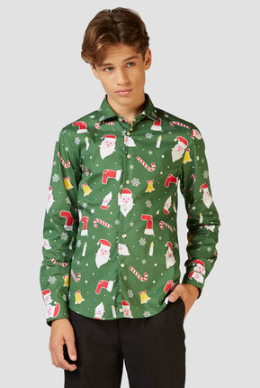 Feestbazaar Kerst Overhemd Tiener Groen Opposuits