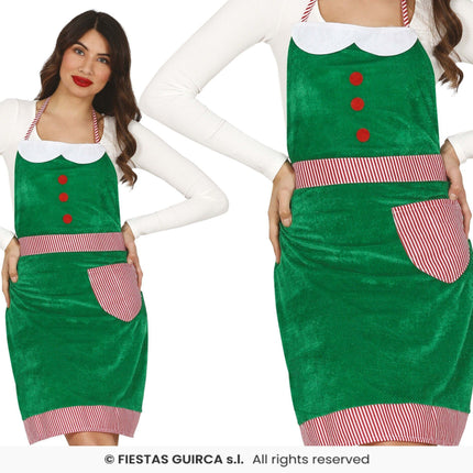 Feestbazaar Kerst Schort Elf Fluweel Groen Vrouw