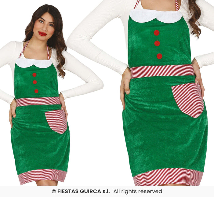 Feestbazaar Kerst Schort Elf Fluweel Groen Vrouw