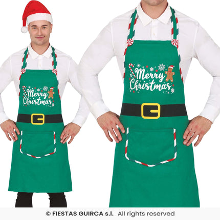 Feestbazaar Kerst Schort Elf Merry Christmas Groen