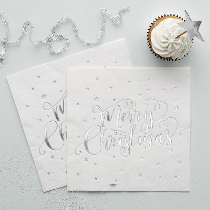 Feestbazaar Kerst Servetten Merry Christmas Sterren Wit (20st)