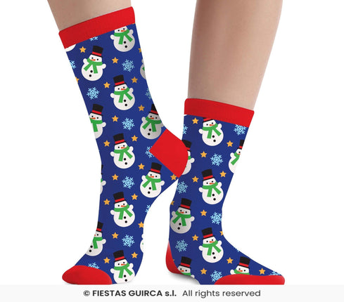 Feestbazaar Kerst Sokken Sneeuwpop Kind Blauw