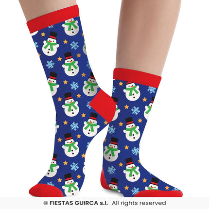 Feestbazaar Kerst Sokken Sneeuwpop Volwassenen Blauw