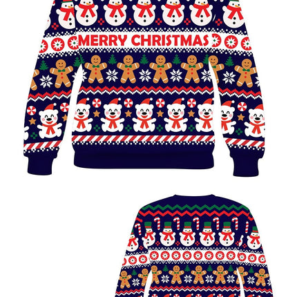 Feestbazaar Kerst Sweater Kind Merry Christmas Sneeuwpop Blauw