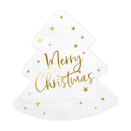 Feestbazaar Kerstboom Servetten Merry Christmas Wit (20st)