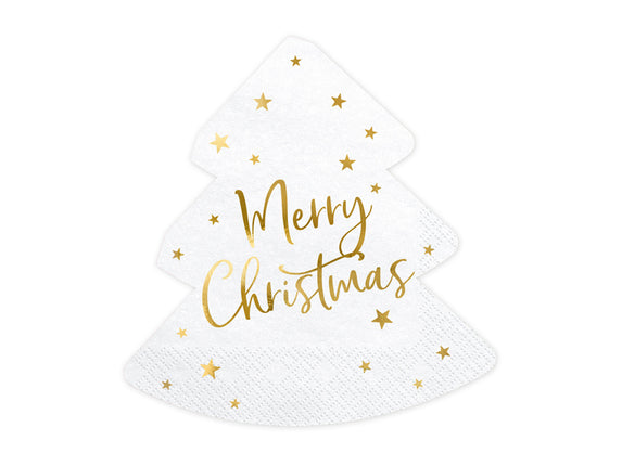 Feestbazaar Kerstboom Servetten Merry Christmas Wit (20st)