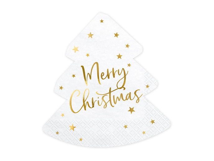 Feestbazaar Kerstboom Servetten Merry Christmas Wit (20st)