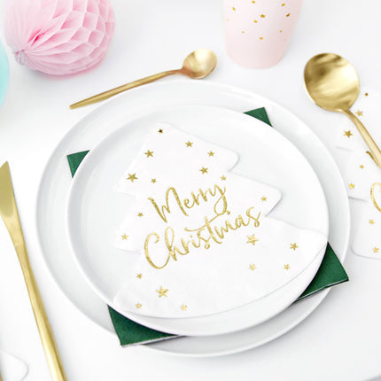 Feestbazaar Kerstboom Servetten Merry Christmas Wit (20st)