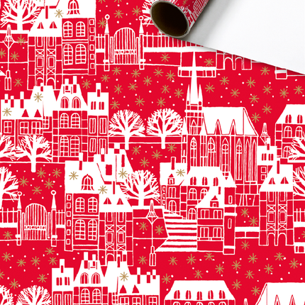 Feestbazaar Kerstdorp Cadeaupapier Rood