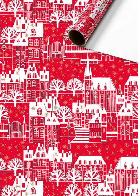 Feestbazaar Kerstdorp Cadeaupapier Rood