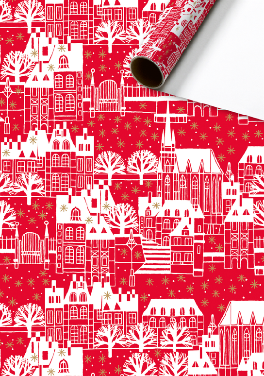 Feestbazaar Kerstdorp Cadeaupapier Rood