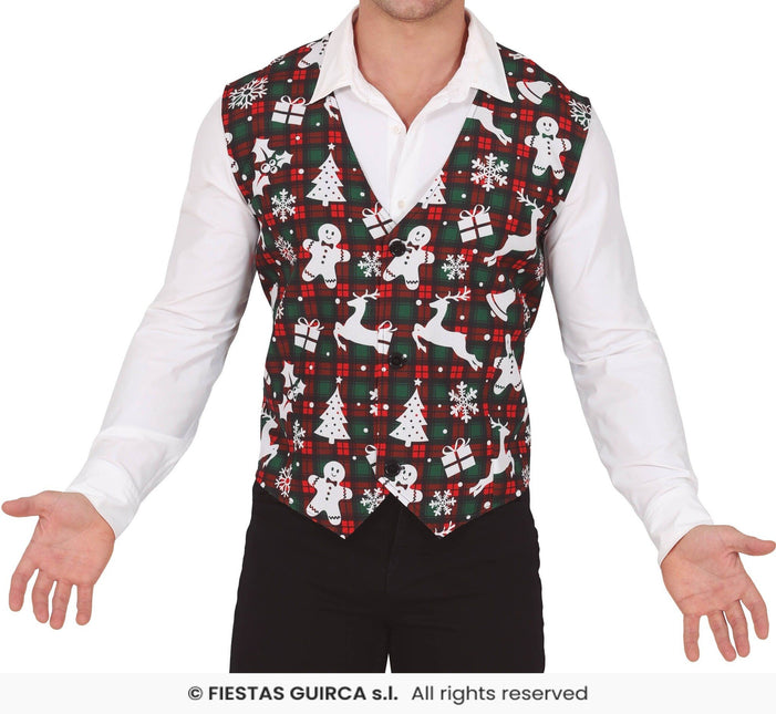 Feestbazaar Kerstmis Gilet Rood/Groen Squares