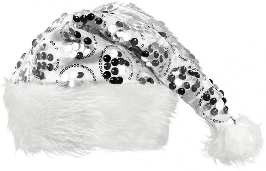 Feestbazaar Kerstmuts Dangling Zilver Pailletten