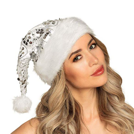Feestbazaar Kerstmuts Dangling Zilver Pailletten
