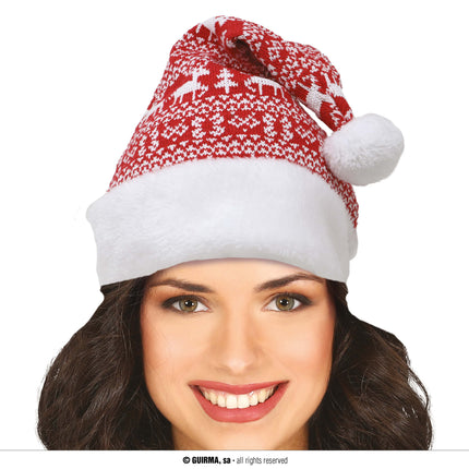Feestbazaar Kerstmuts Rood Gebreid Met Witte Prints