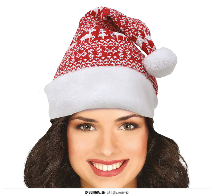 Feestbazaar Kerstmuts Rood Gebreid Met Witte Prints