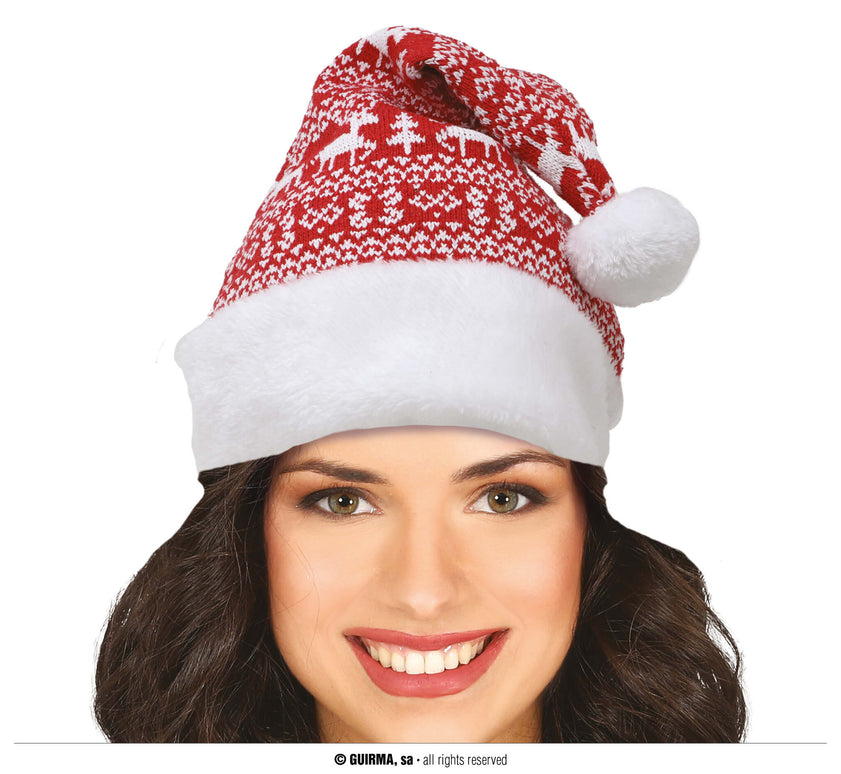 Feestbazaar Kerstmuts Rood Gebreid Met Witte Prints