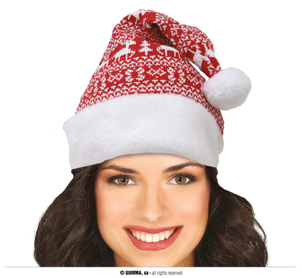 Feestbazaar Kerstmuts Rood Gebreid Met Witte Prints