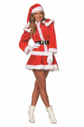 Feestbazaar Kerstpak vrouw+muts imitatie fluweel