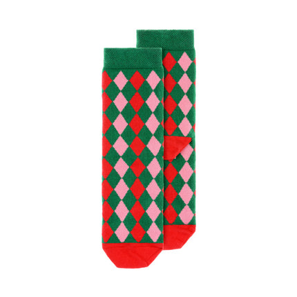 Feestbazaar Kerstsokken kind Ruit Rood/Groen